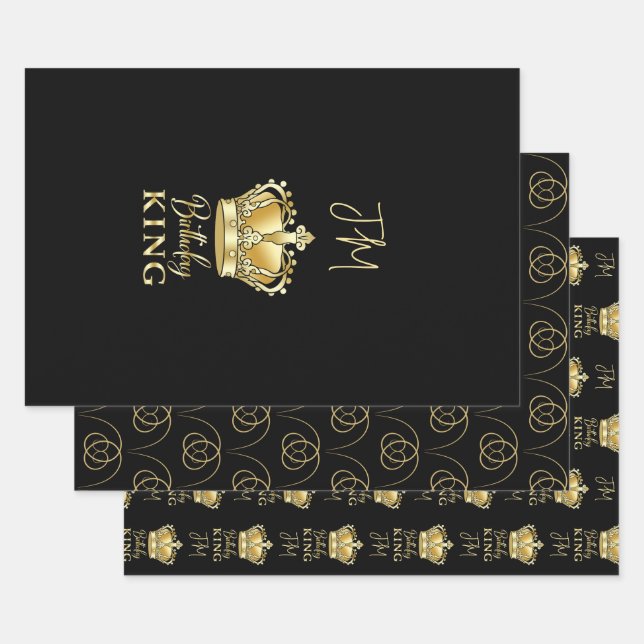 Feuille De Papier Cadeau Couronne d'Or Roi d'Anniversaire Reine Luxe Monogr (Lot)