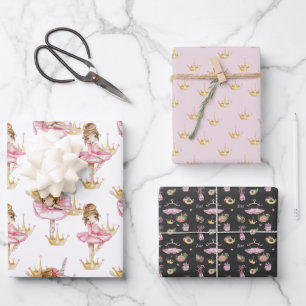 Feuille De Papier Cadeau Couronne d'or rose et noir de Ballerina