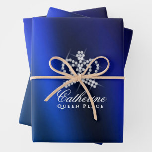 Feuille De Papier Cadeau Couronne royale bleu brillant