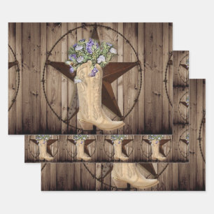 Feuille De Papier Cadeau cow-girl de l'ouest fleur sauvage de la grange rus