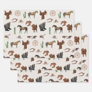 Feuille De Papier Cadeau Cowboy Cowgirl Western Rodeo Pays Motif