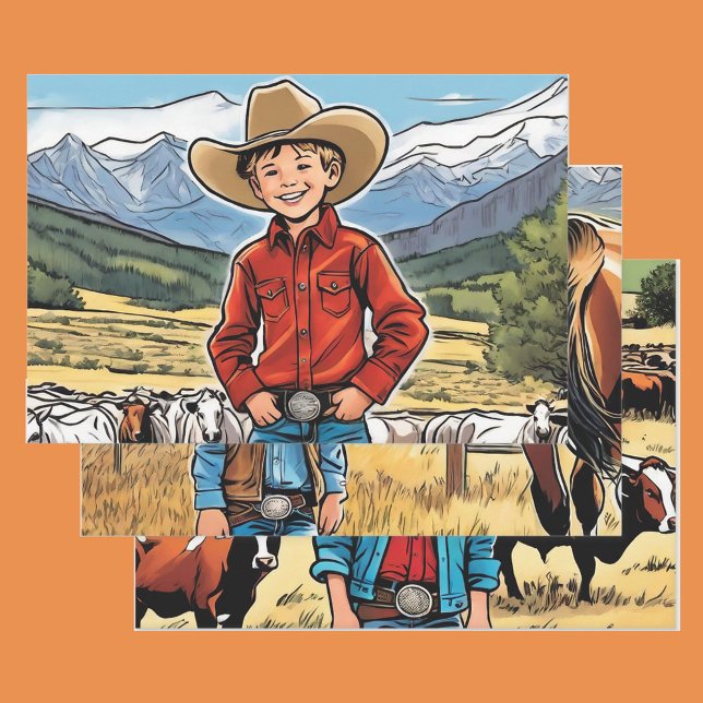 Feuille De Papier Cadeau Cowboy Young Boy's Birthday Rocky Mountains 3 (Créateur téléchargé)
