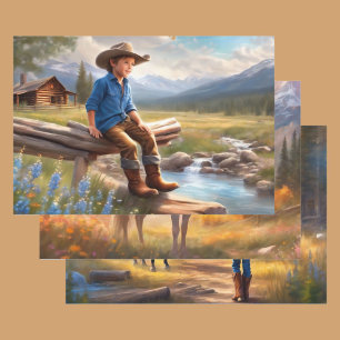 Feuille De Papier Cadeau Cowboy Young Boy's Birthday Thème 3 Poster