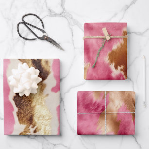 Feuille De Papier Cadeau Cowgirl Western Pink Cream Gold Cowhide