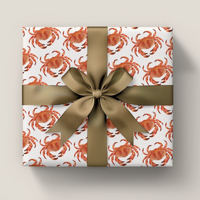 Feuille De Papier Cadeau Crabes Motif balnéaire (Brown crab crustacean wrapping paper sheets)