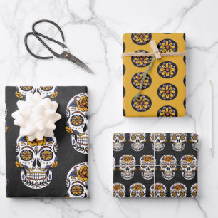 Feuille De Papier Cadeau Crâne à sucre mexicain
