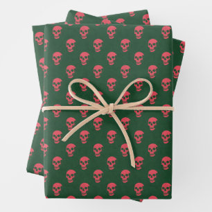 Feuille De Papier Cadeau Crâne anatomique grungy À petits pois vert rose