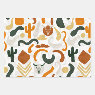 Feuille De Papier Cadeau Crâne de taureau de cactus de cowboy de style sud-