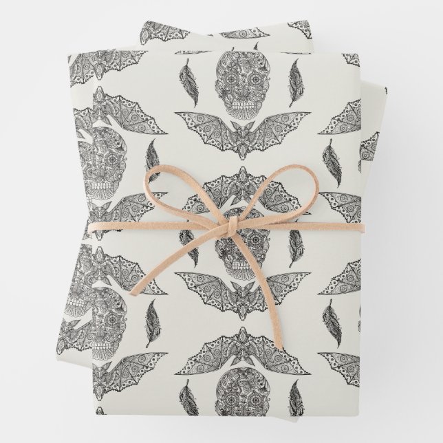 Feuille De Papier Cadeau Crâne et chauves-souris (En situation)