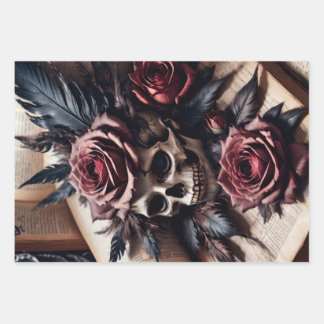 Feuille De Papier Cadeau Crâne et Rose