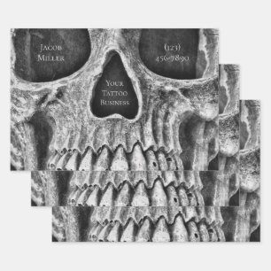 Feuille De Papier Cadeau Crâne gothique Visage noir et blanc tatouage enve