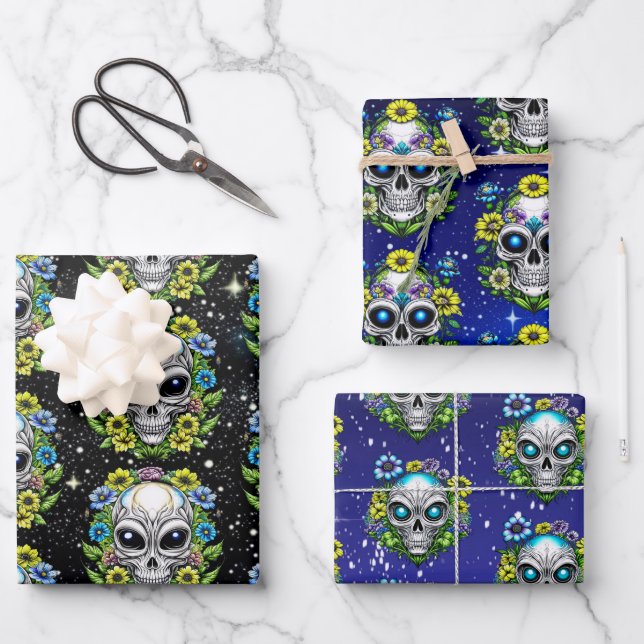 Feuille De Papier Cadeau Crânes Aliens extra-terrestres (Recto)