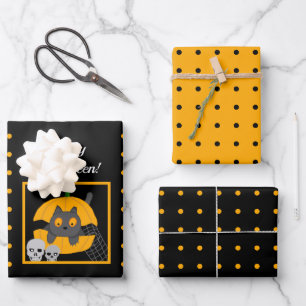 Feuille De Papier Cadeau Crânes Citrouilles de chat noir Enfants Halloween