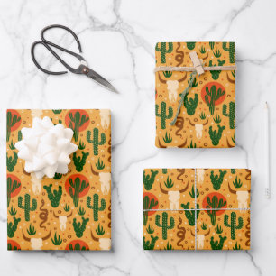 Feuille De Papier Cadeau Crânes du désert occidental Cactus serpents Motif