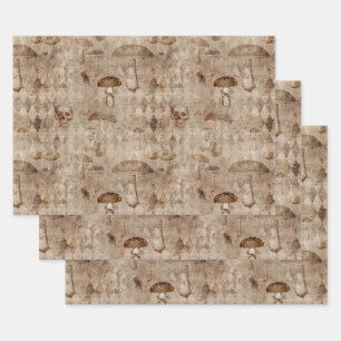 Feuille De Papier Cadeau Crânes et champignons sur Brown