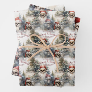 Feuille De Papier Cadeau Crânes gothiques d'hiver de Noël à Santa Hats