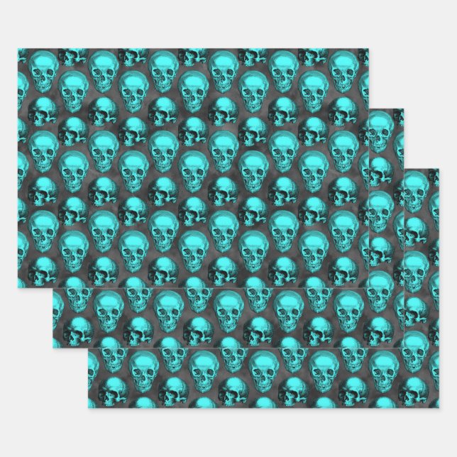 Feuille De Papier Cadeau Crânes turquoise et série de tournesols Design 1 (Lot)