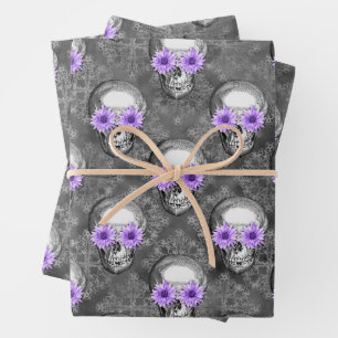 Feuille De Papier Cadeau Crânes violets et série Tournesol Design 3  