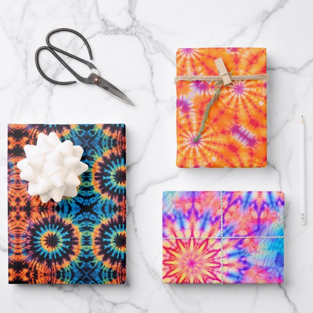 Feuille De Papier Cadeau Cravate-Dye Colofull Mandala Hippie Set de 3 (Recto)