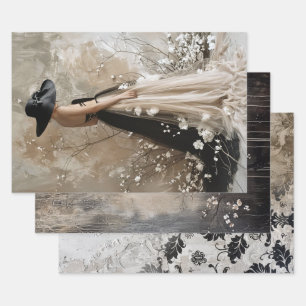 Feuille De Papier Cadeau Cravate noire Élégante Moody Lourd Poids Découpage