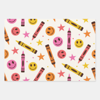 Feuille De Papier Cadeau Crayons de couleur de l'école avec motif de visage