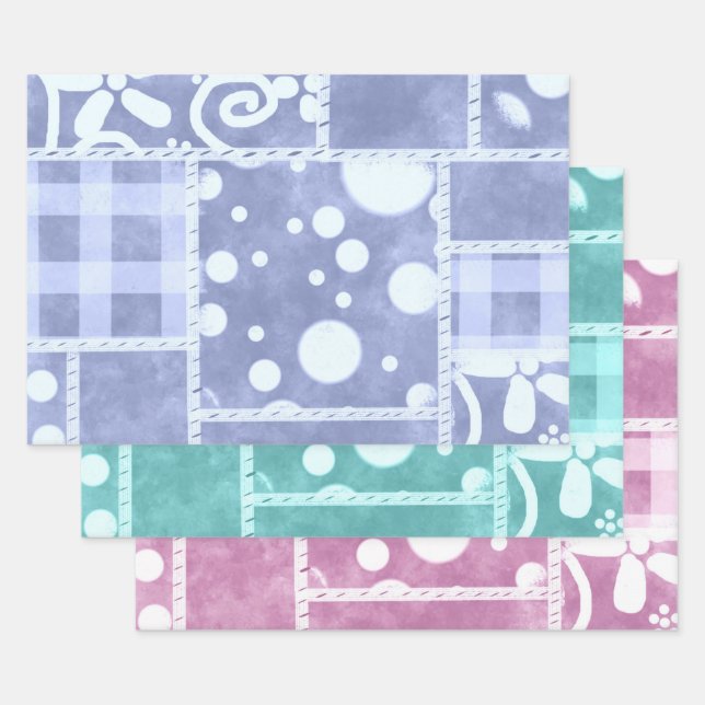 Feuille De Papier Cadeau Crazy Quilt Gingham Floral Pattern Decoupage (Lot)