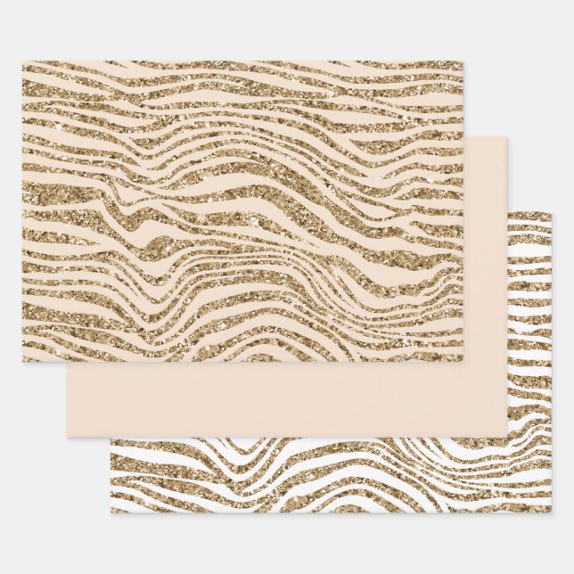 Feuille De Papier Cadeau Cream Gold Faux Parties scintillant Zebra (Lot)