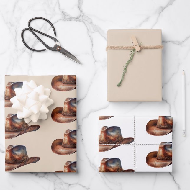 Feuille De Papier Cadeau Cream Howdy Cowboy Casquettes occidentaux (Recto)