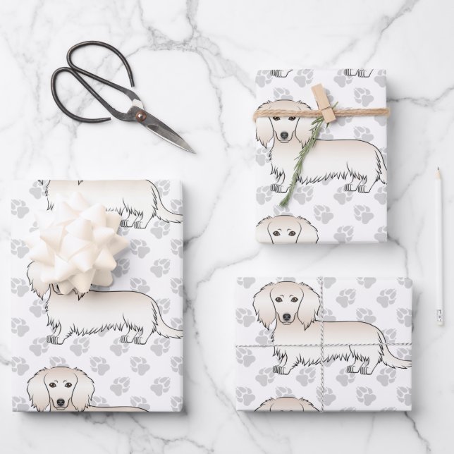 Feuille De Papier Cadeau Cream Long Cheveux Dachshund mignon chien Motif &  (Recto)
