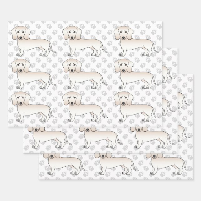Feuille De Papier Cadeau Cream Smooth Coat Dachshund Cartoon Motif (Lot)