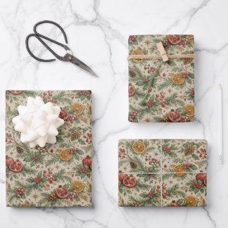 Feuille De Papier Cadeau Cream Vintage Botanical Christmas Citrus Pattern