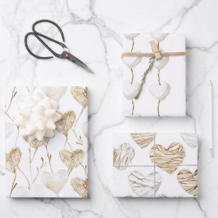 Feuille De Papier Cadeau Crème beige Brown Coeurs blancs Boho Anniversaire
