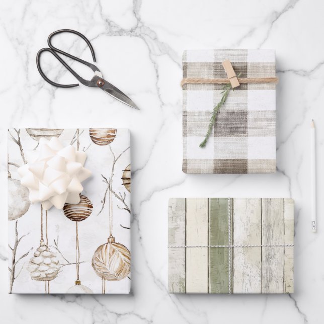 Feuille De Papier Cadeau Crème biologique Tan ornements de Noël (Recto)