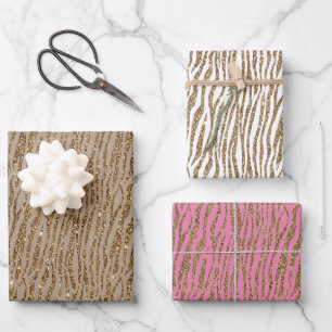 Feuille De Papier Cadeau Crème Brown Pink Zebra Parties scintillant animale