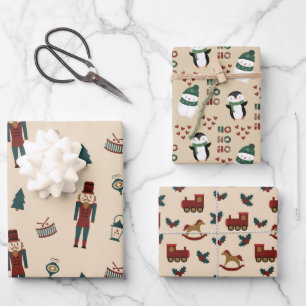 Feuille De Papier Cadeau Crème classique Cuties de Noël rouge et vert