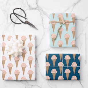 Feuille De Papier Cadeau Crème de glace rose avec arrosage moderne coloré m