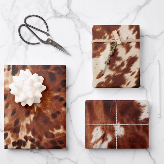 Feuille De Papier Cadeau Crème de l'Ouest tacheté Brown Noir de cowhide (Recto)