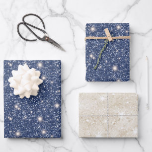 Feuille De Papier Cadeau Crème de Sable Pailleté Bleu Profond Anniversaire