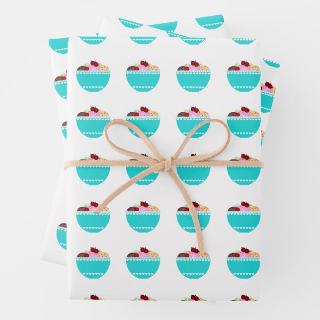 Feuille De Papier Cadeau Crème glacée aux cerises (En situation)