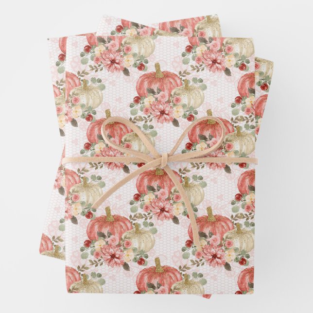 Feuille De Papier Cadeau Crème rose rose pâle tendance Petit Citrouille (En situation)