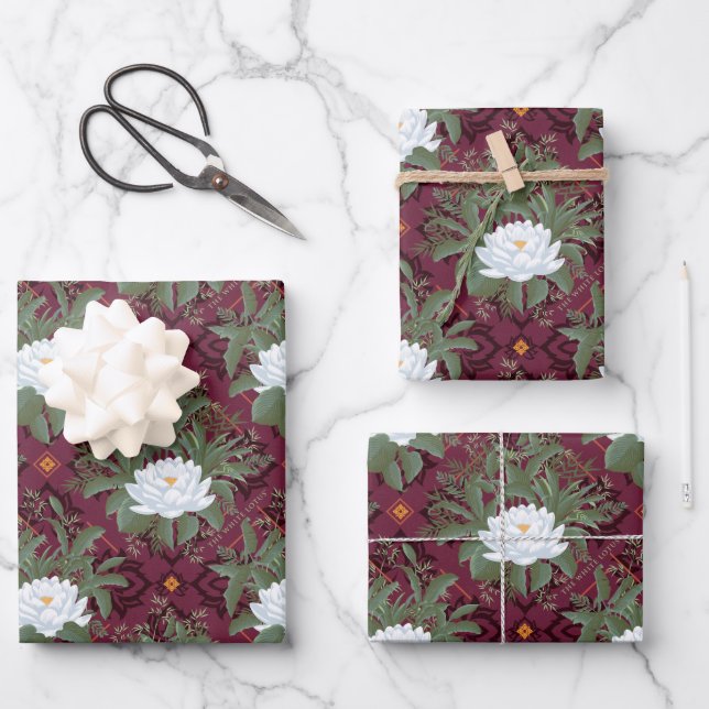 Feuille De Papier Cadeau Crimson Lotus Elegance Motif - Le Lotus Blanc (Recto)