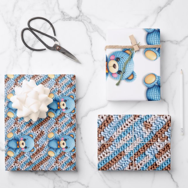 Feuille De Papier Cadeau Crochet Teddy Bear Baby Shower (Recto)