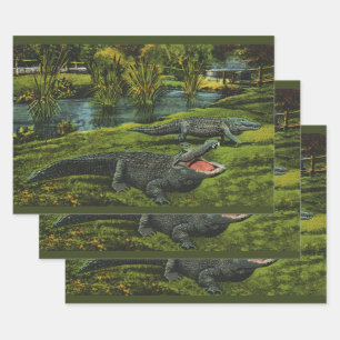 Feuille De Papier Cadeau Crocodiles, Animaux de la vie marine Reptiles Mari