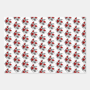 Feuille De Papier Cadeau Croissant mécanique avec roses rouges
