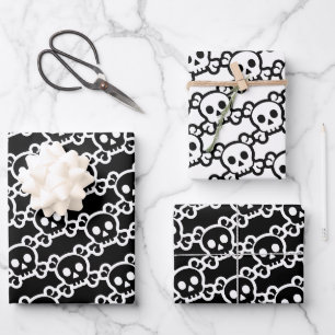 Feuille De Papier Cadeau Croix du crâne Blanc noir