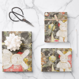 Feuille De Papier Cadeau Croquis d'arbre de Noël avec cadeaux et jouets