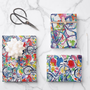 Feuille De Papier Cadeau Croquis de vélo de couleur amusant et tendance Mot