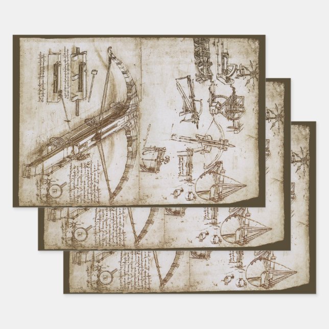 Feuille De Papier Cadeau Crossbow Arme géante de Léonard de Vinci (Lot)