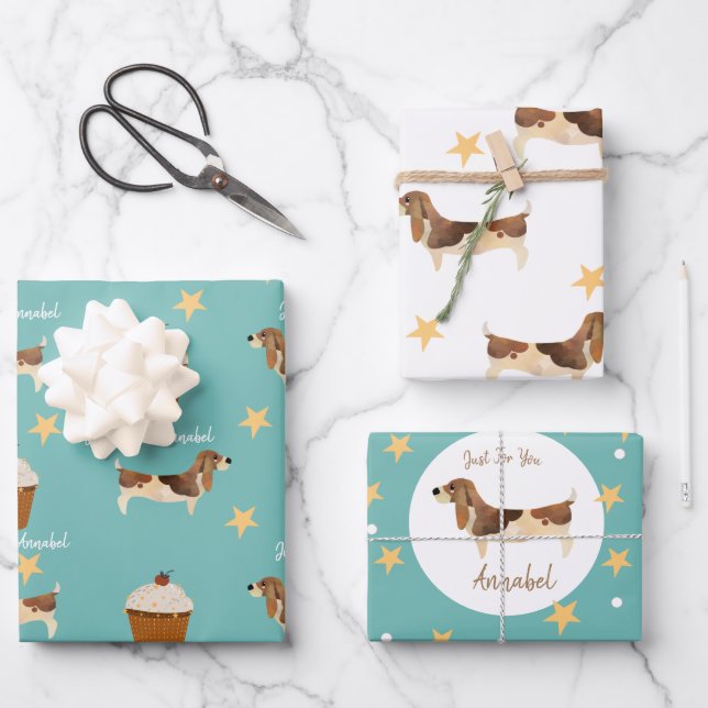 Feuille De Papier Cadeau Cuisine Amoureux des chiens Basset Hound personnal (Recto)