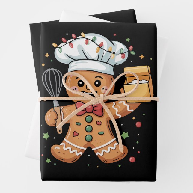Feuille De Papier Cadeau Cuisine Gingerbread Homme Baker Noël Chef Bake (En situation)